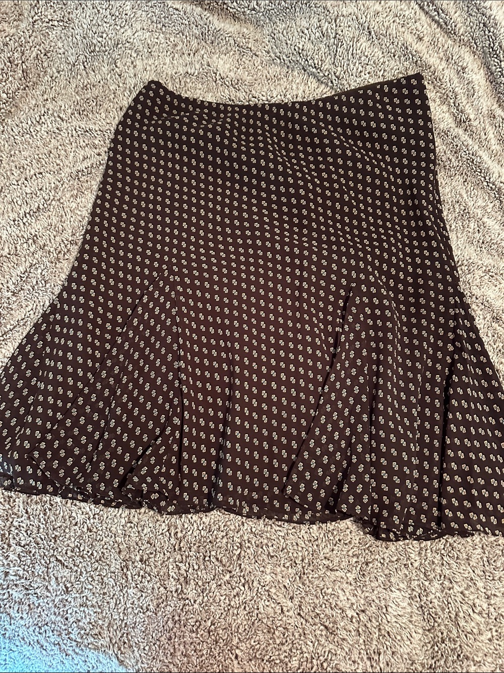 Chaps Brown Skater Skirt with Cream Paisley Print